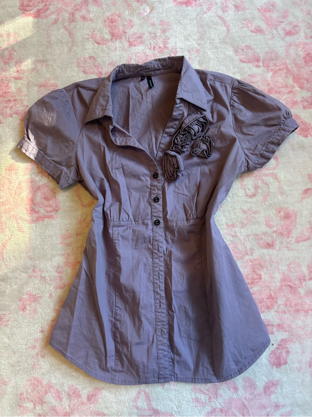 Maurices purple button up embroidered gothic floral blouse y2k